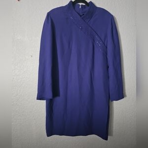 Liz Claiborne women's 16 Blue beaded dress long sleeve fully lined